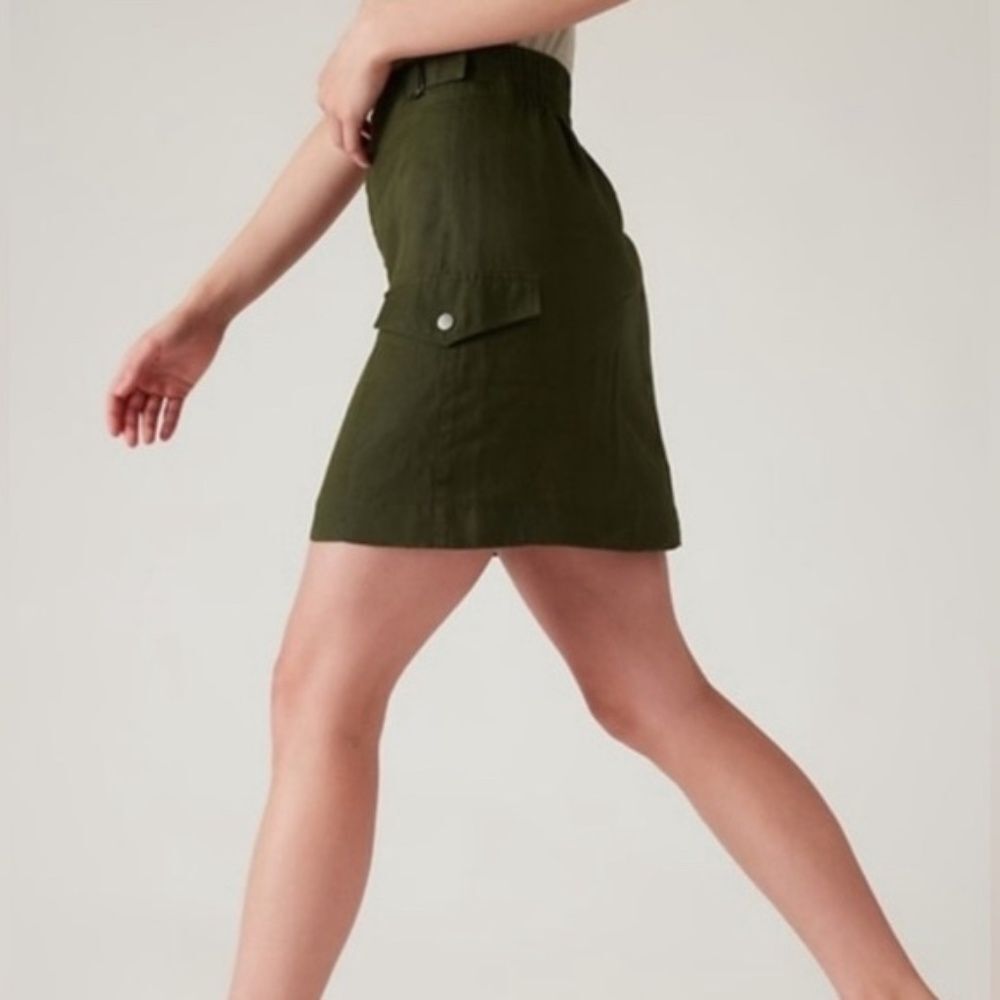 NWOT Athleta Voyager 100% Linen Skirt Essential Cargo Pocket Green, Size 6